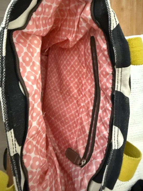 Orla Kiely Black & Cream Floral Tote with Yellow Handles - Picture 4 of 5